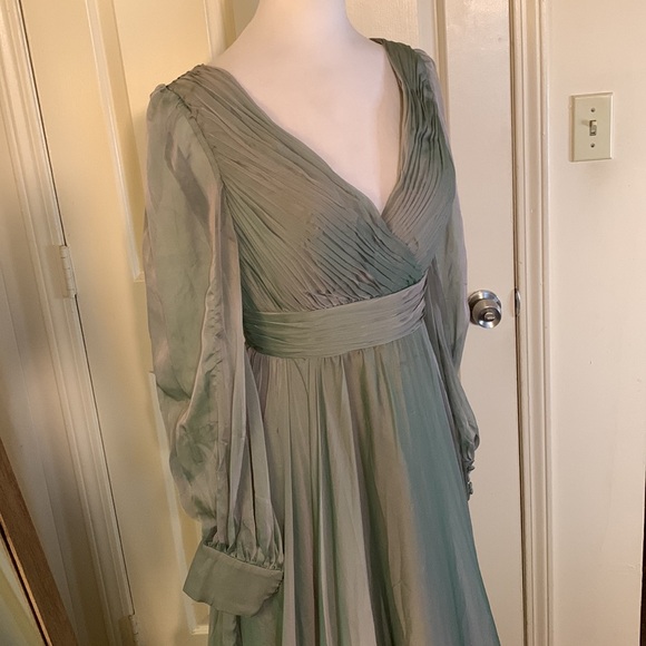 MAC DUGGALFaux Wrap Illusion Bishop Sleeve Tiered Gown